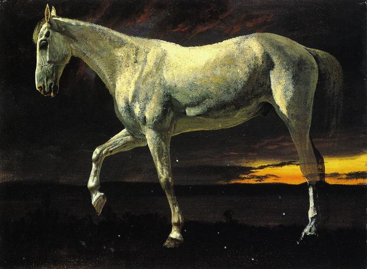 Albert Bierstadt Oil Painting White Horse and Sunset